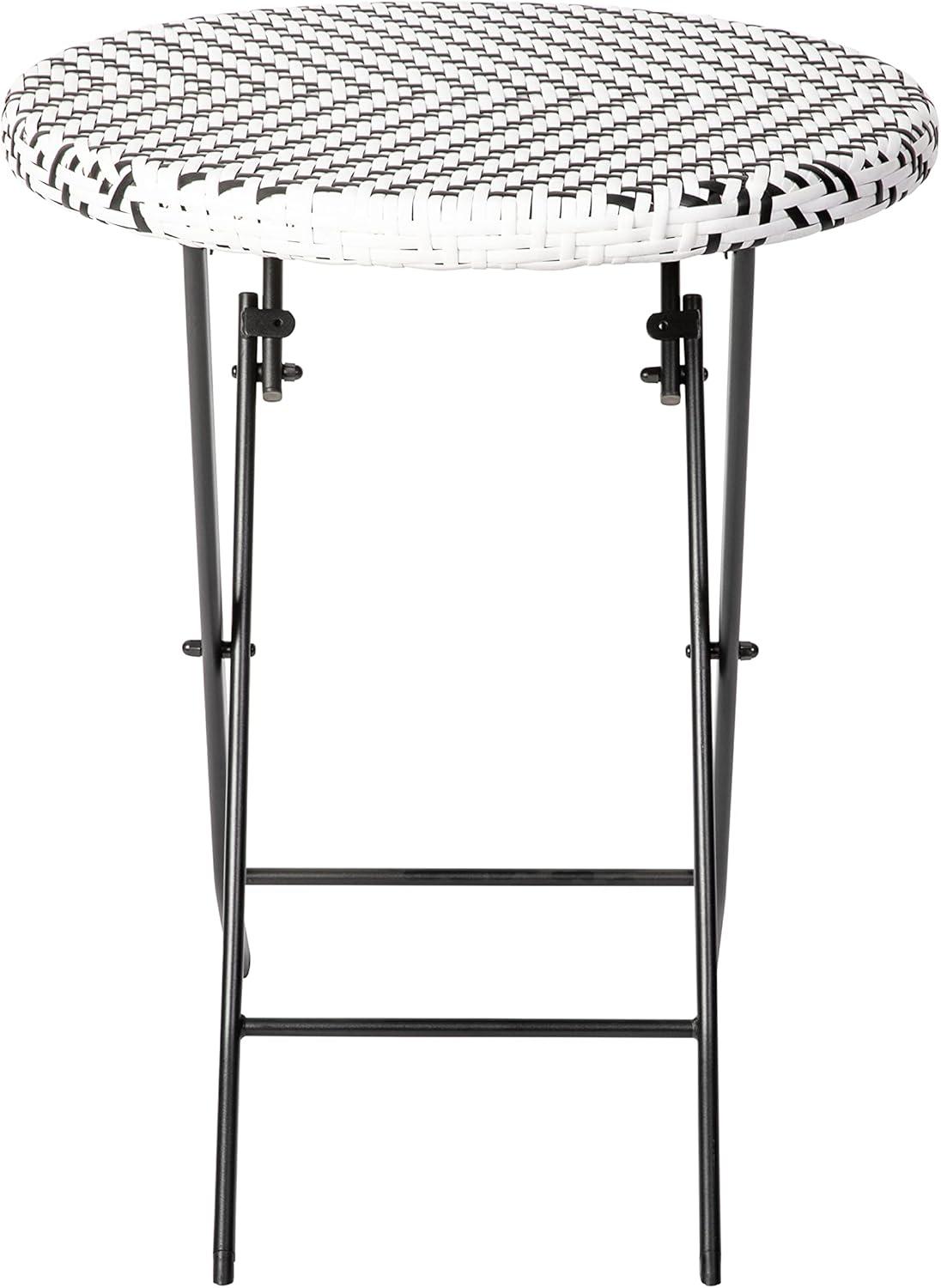 imageFlash Furniture Rouen Commercial Grade Folding Bistro Set IndoorOutdoor PE Rattan Table Top Back and Seat Natural Steel Frames 3 Piece Set NavyWhiteBlack White