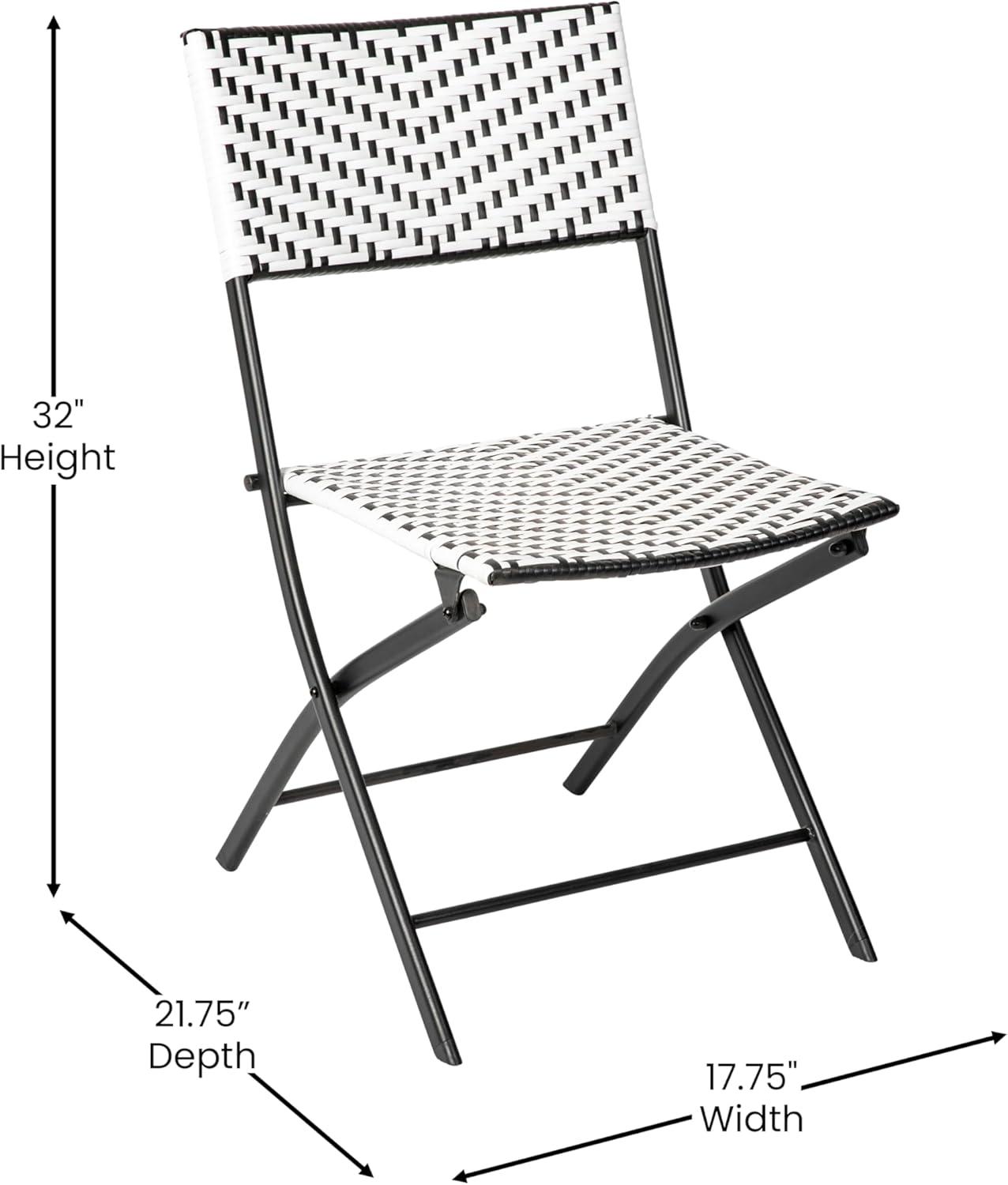 imageFlash Furniture Rouen Commercial Grade Folding Bistro Set IndoorOutdoor PE Rattan Table Top Back and Seat Natural Steel Frames 3 Piece Set NavyWhiteBlack White