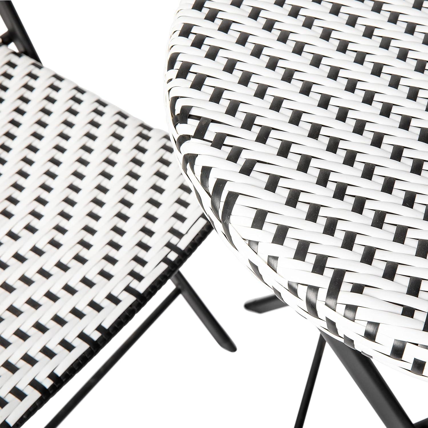 imageFlash Furniture Rouen Commercial Grade Folding Bistro Set IndoorOutdoor PE Rattan Table Top Back and Seat Natural Steel Frames 3 Piece Set NavyWhiteBlack White