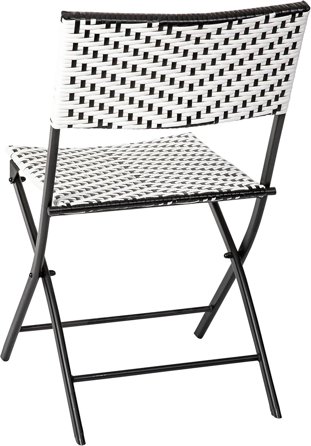 imageFlash Furniture Rouen Commercial Grade Folding Bistro Set IndoorOutdoor PE Rattan Table Top Back and Seat Natural Steel Frames 3 Piece Set NavyWhiteBlack White