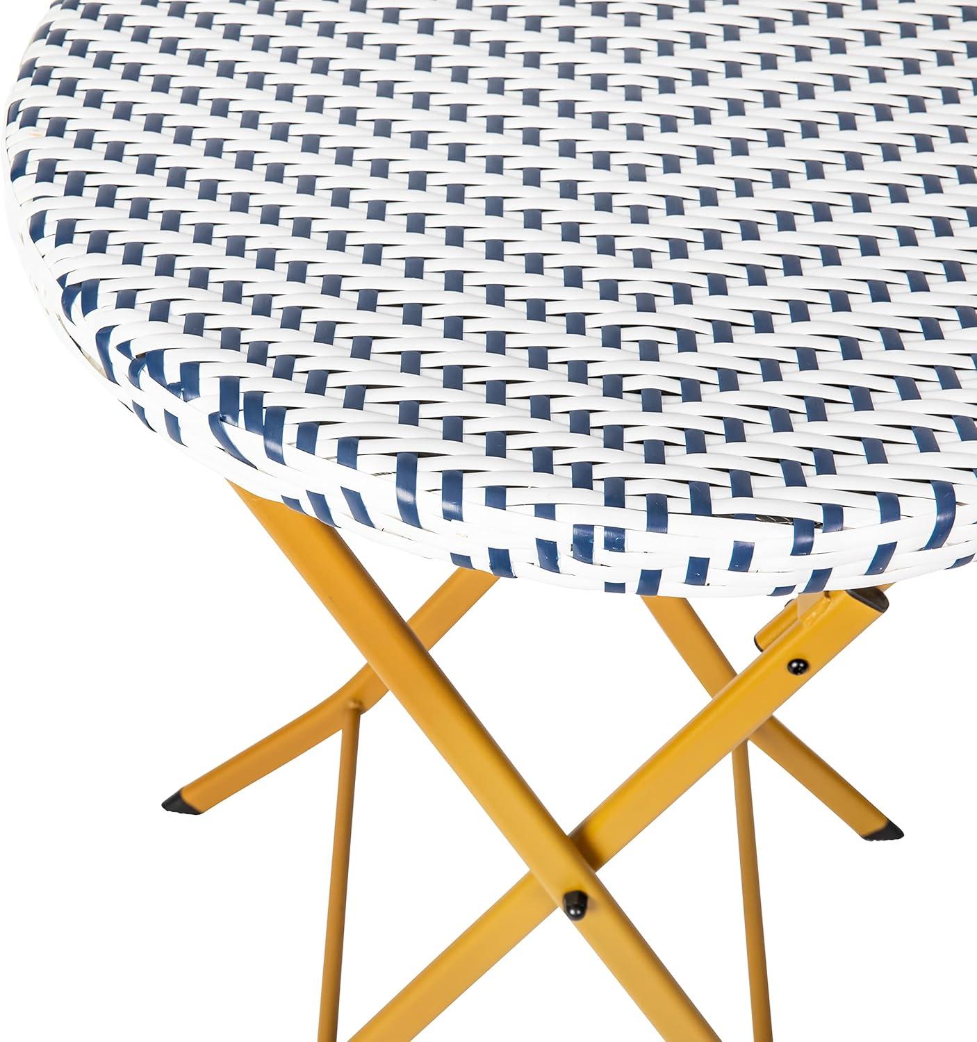 imageFlash Furniture Rouen Commercial Grade Folding Bistro Set IndoorOutdoor PE Rattan Table Top Back and Seat Natural Steel Frames 3 Piece Set NavyWhiteNavy White