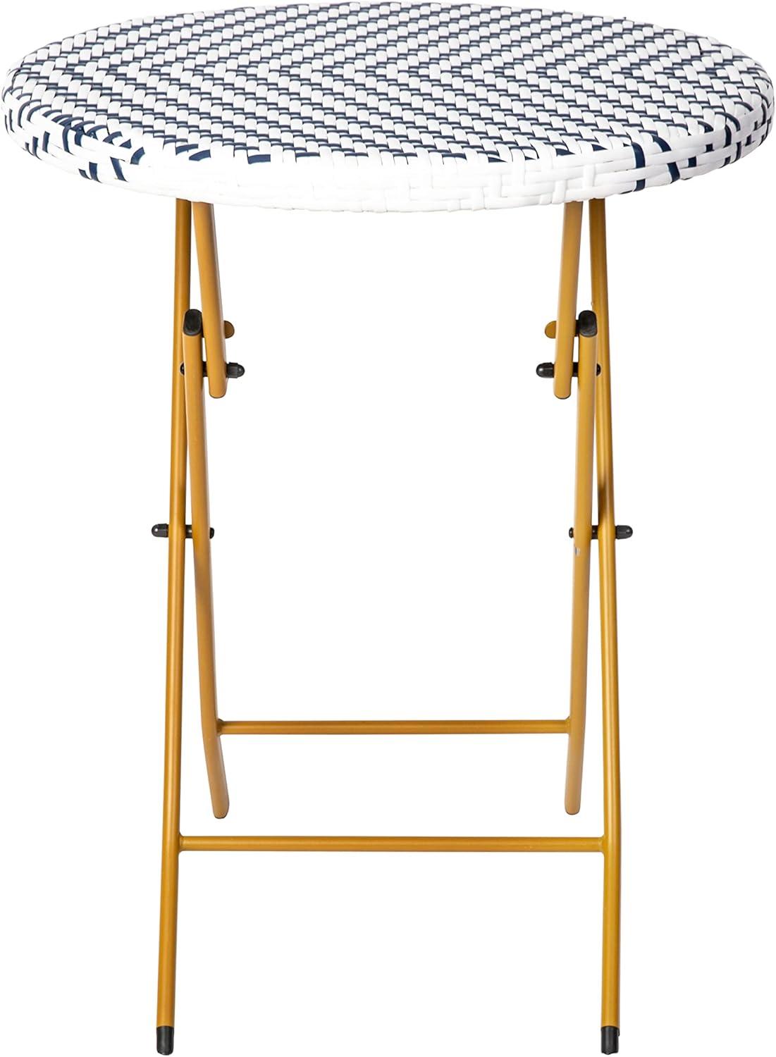 imageFlash Furniture Rouen Commercial Grade Folding Bistro Set IndoorOutdoor PE Rattan Table Top Back and Seat Natural Steel Frames 3 Piece Set NavyWhiteNavy White