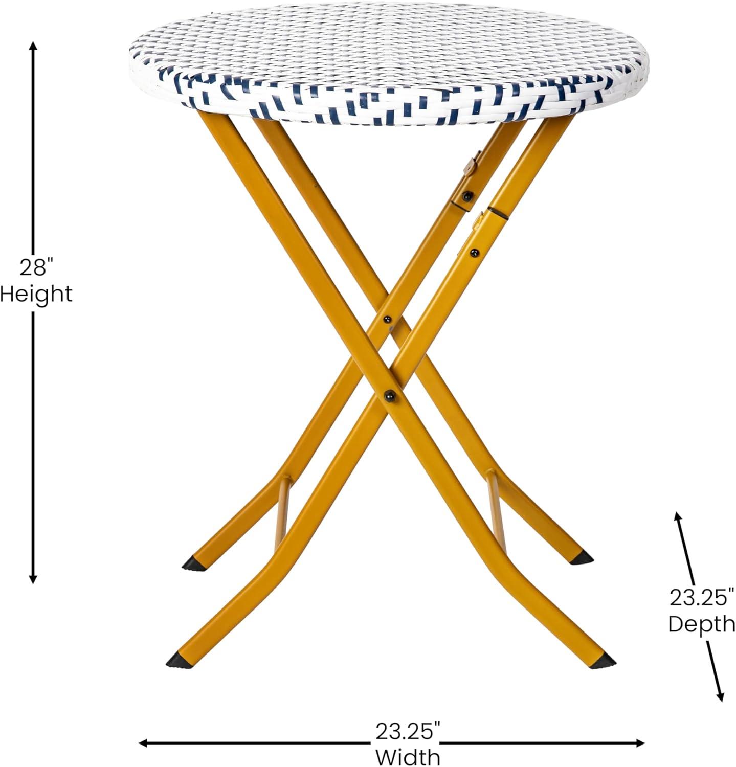 imageFlash Furniture Rouen Commercial Grade Folding Bistro Set IndoorOutdoor PE Rattan Table Top Back and Seat Natural Steel Frames 3 Piece Set NavyWhiteNavy White