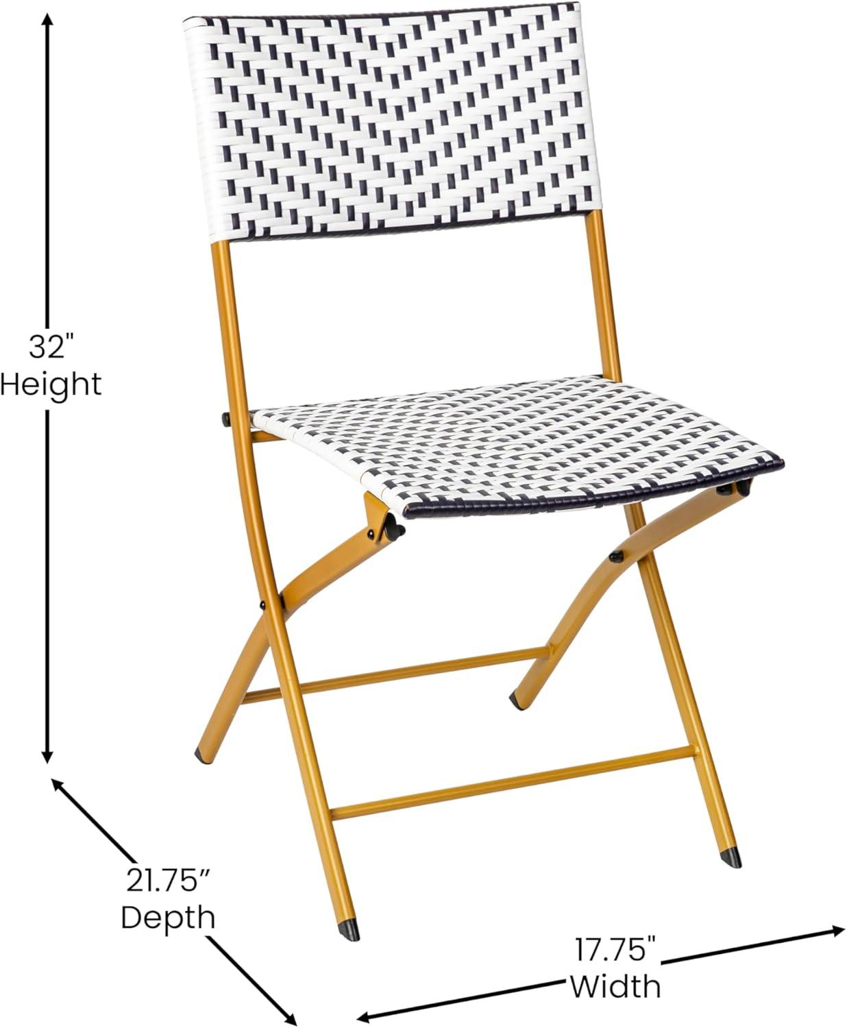 imageFlash Furniture Rouen Commercial Grade Folding Bistro Set IndoorOutdoor PE Rattan Table Top Back and Seat Natural Steel Frames 3 Piece Set NavyWhiteNavy White