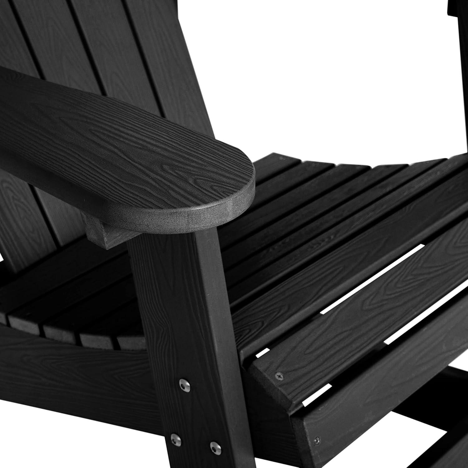 imageFlash Furniture Savannah Poly Resin Wood Adirondack Rocking Chair All Weather Yellow Polystyrene Stainless Steel HardwareBlack