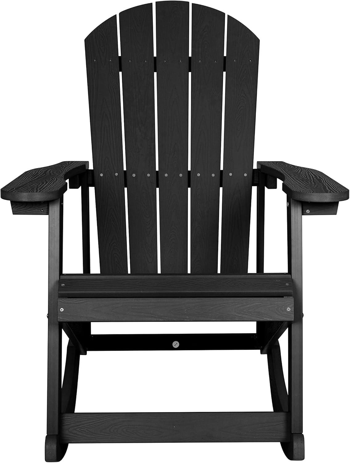 imageFlash Furniture Savannah Poly Resin Wood Adirondack Rocking Chair All Weather Yellow Polystyrene Stainless Steel HardwareBlack