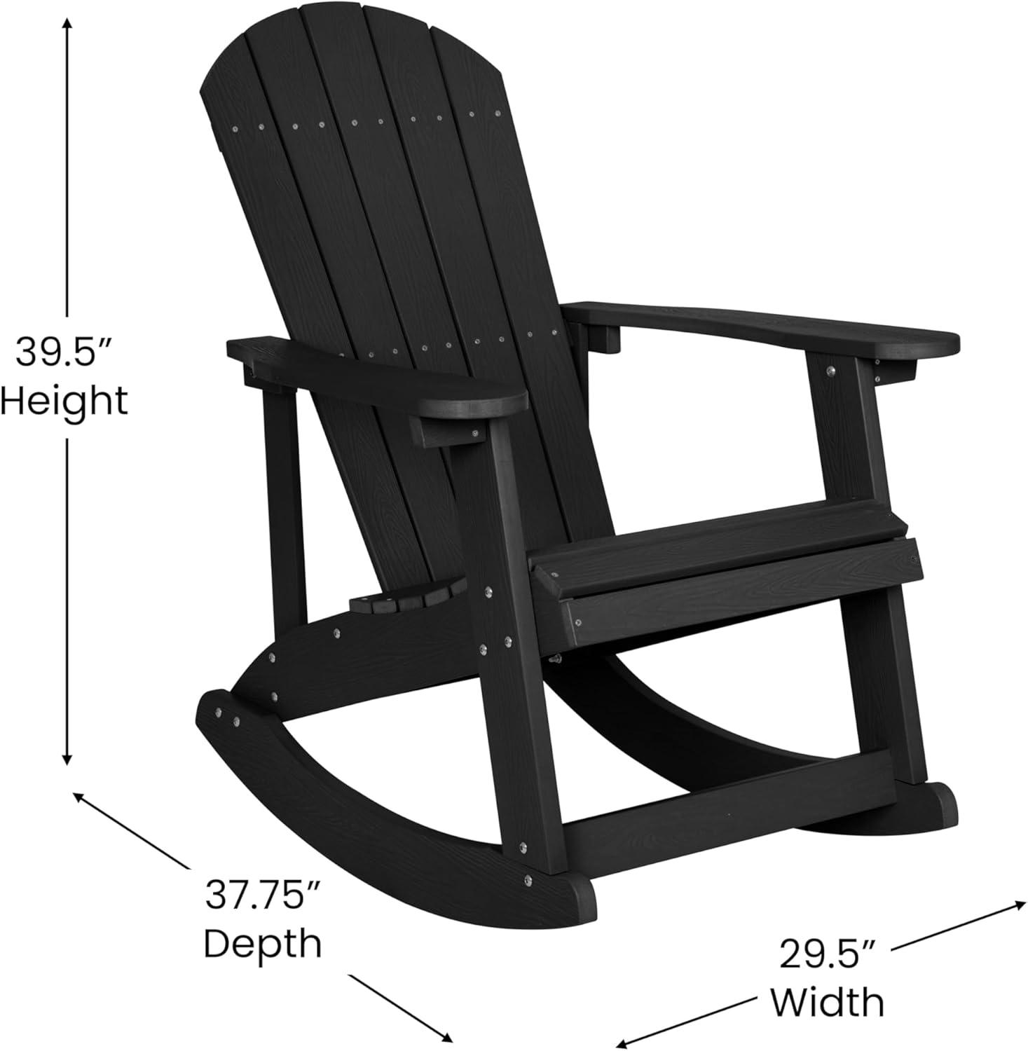 imageFlash Furniture Savannah Poly Resin Wood Adirondack Rocking Chair All Weather Yellow Polystyrene Stainless Steel HardwareBlack