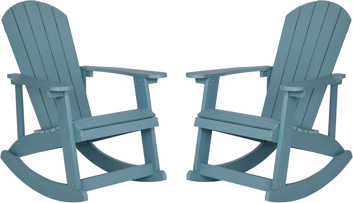 imageFlash Furniture Savannah Poly Resin Wood Adirondack Rocking Chair All Weather Yellow Polystyrene Stainless Steel HardwareSea Foam
