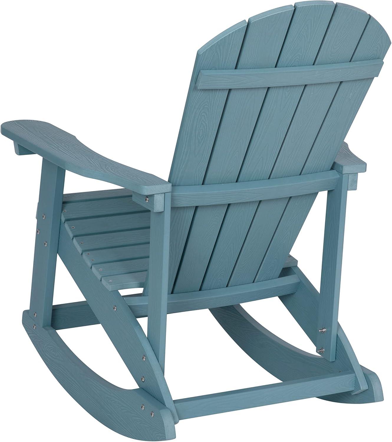 imageFlash Furniture Savannah Poly Resin Wood Adirondack Rocking Chair All Weather Yellow Polystyrene Stainless Steel HardwareSea Foam