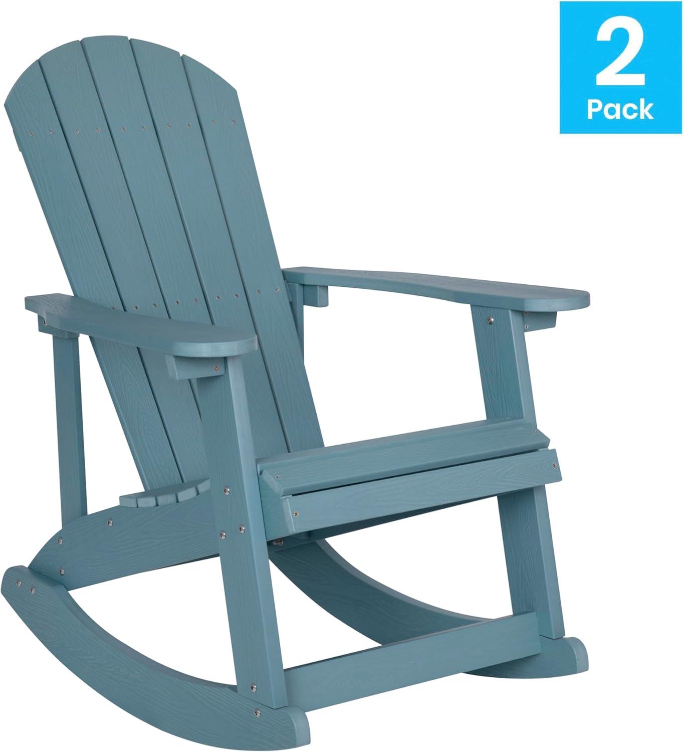 imageFlash Furniture Savannah Poly Resin Wood Adirondack Rocking Chair All Weather Yellow Polystyrene Stainless Steel HardwareSea Foam