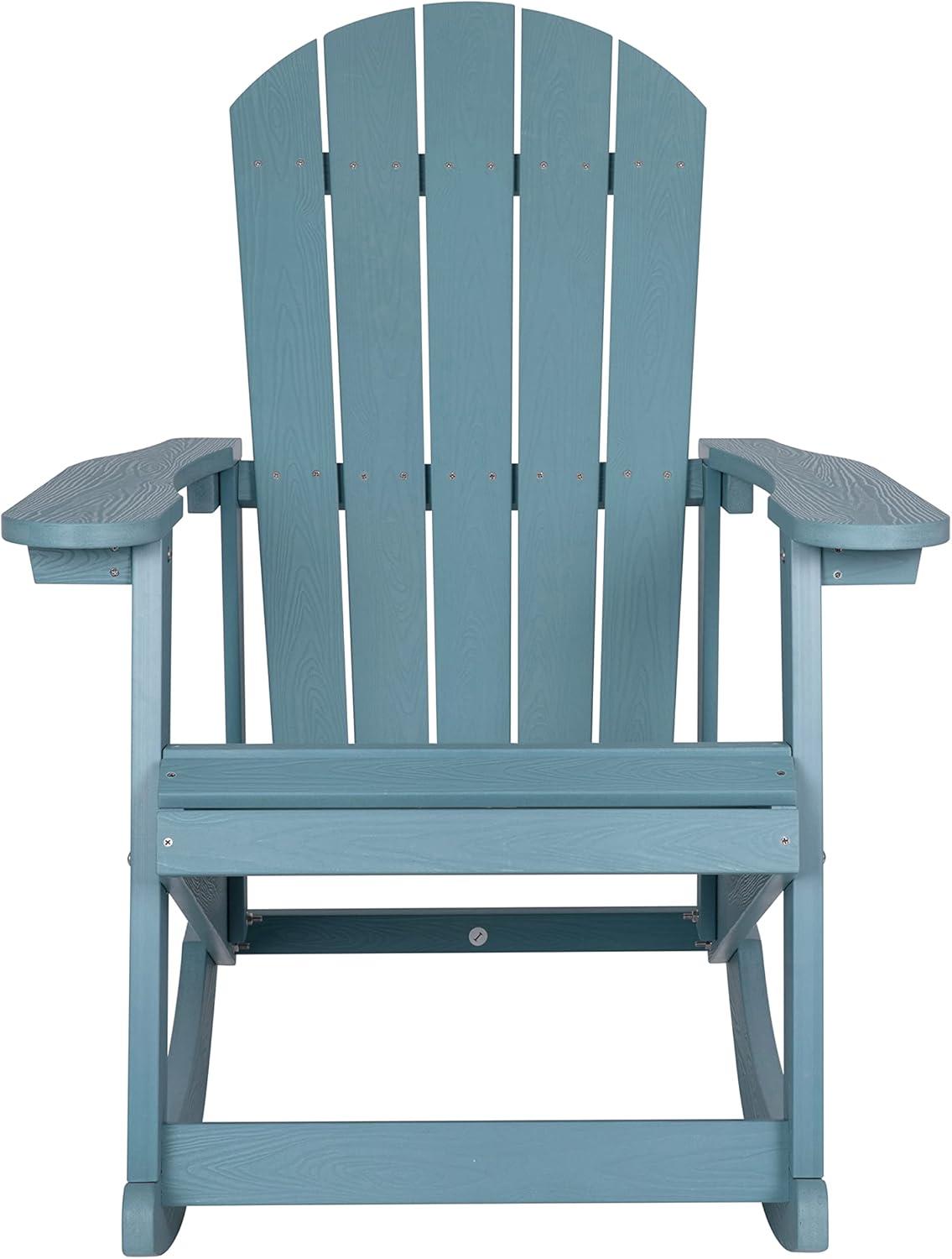 imageFlash Furniture Savannah Poly Resin Wood Adirondack Rocking Chair All Weather Yellow Polystyrene Stainless Steel HardwareSea Foam