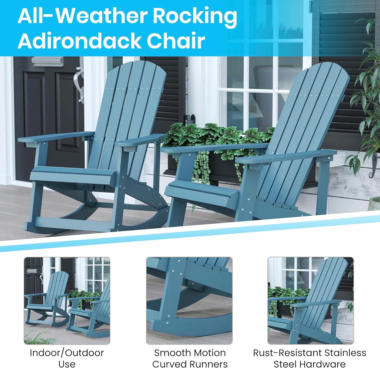 imageFlash Furniture Savannah Poly Resin Wood Adirondack Rocking Chair All Weather Yellow Polystyrene Stainless Steel HardwareSea Foam