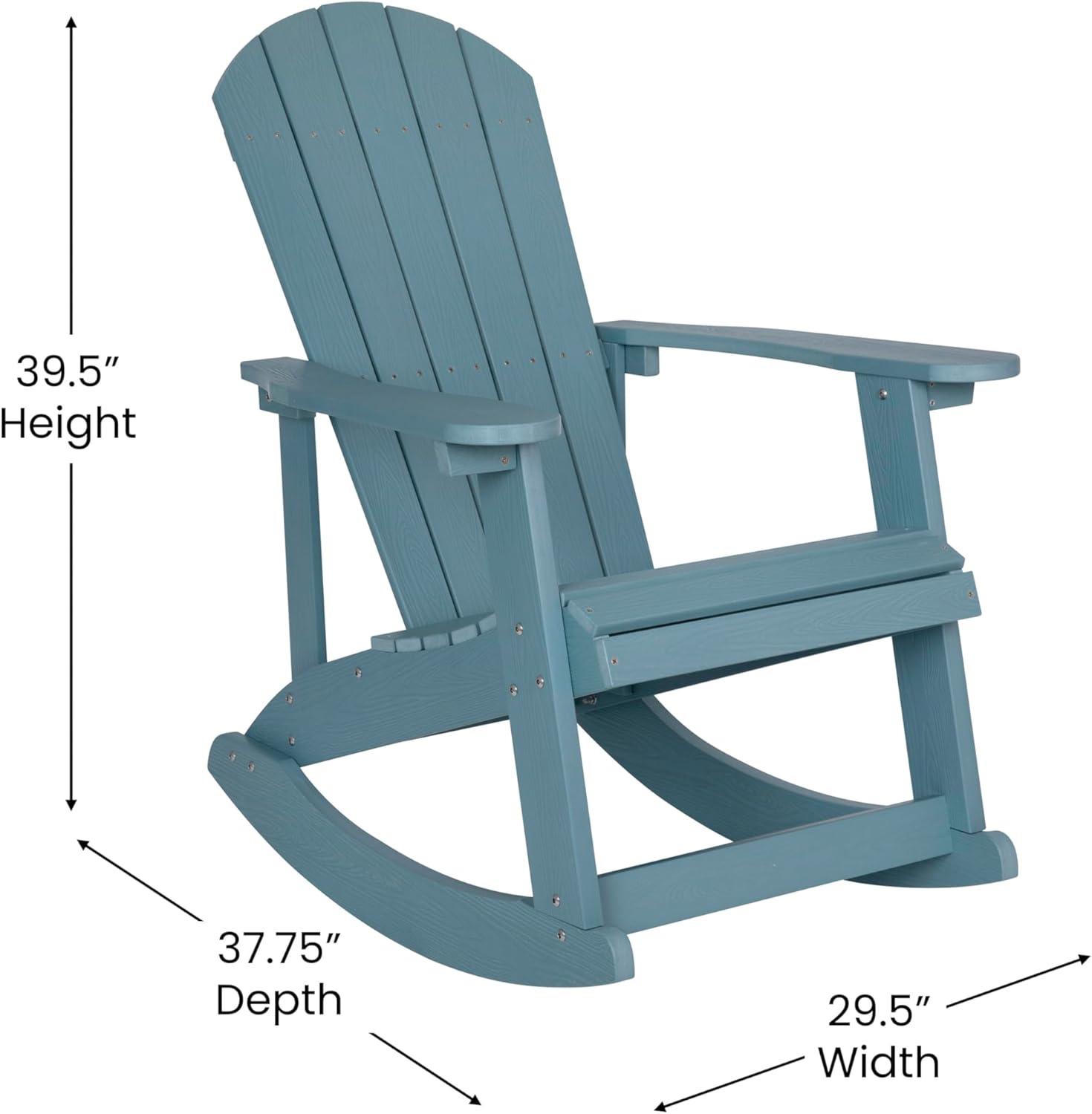 imageFlash Furniture Savannah Poly Resin Wood Adirondack Rocking Chair All Weather Yellow Polystyrene Stainless Steel HardwareSea Foam