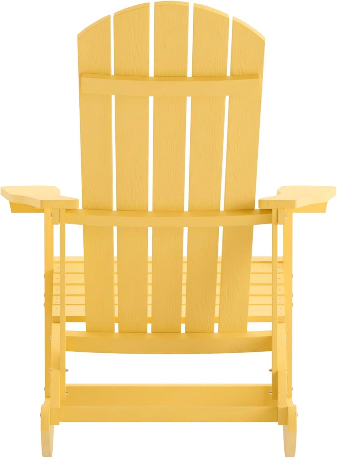 imageFlash Furniture Savannah Poly Resin Wood Adirondack Rocking Chair All Weather Yellow Polystyrene Stainless Steel HardwareYellow