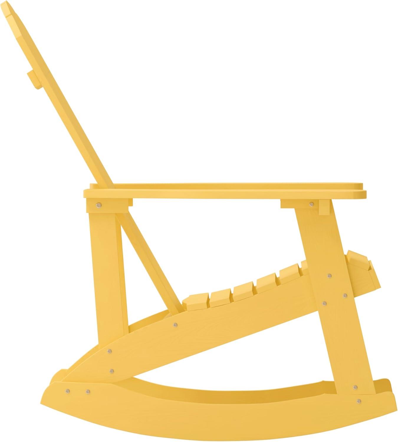 imageFlash Furniture Savannah Poly Resin Wood Adirondack Rocking Chair All Weather Yellow Polystyrene Stainless Steel HardwareYellow