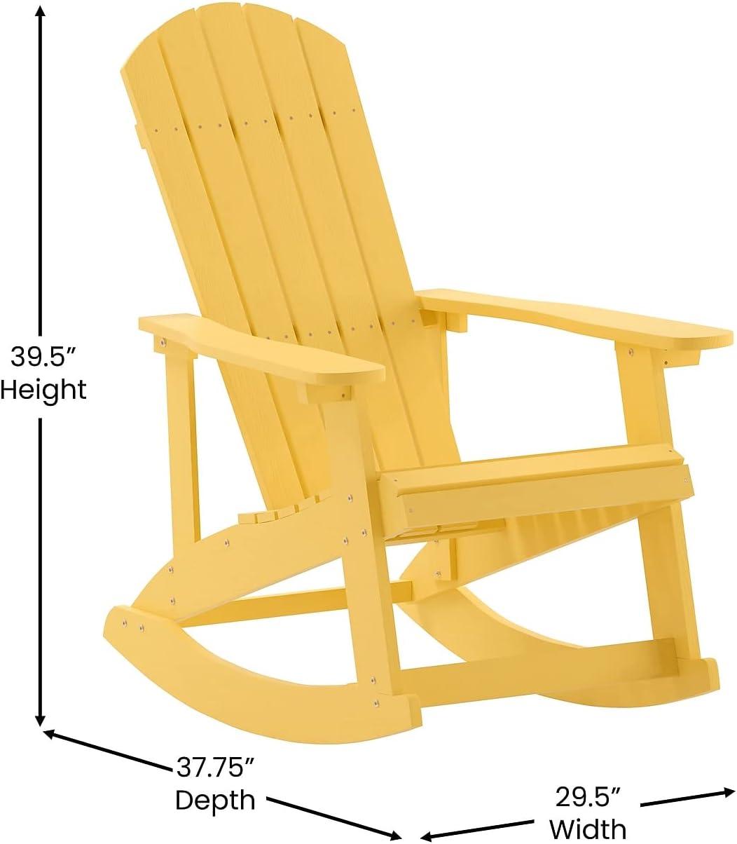 imageFlash Furniture Savannah Poly Resin Wood Adirondack Rocking Chair All Weather Yellow Polystyrene Stainless Steel HardwareYellow