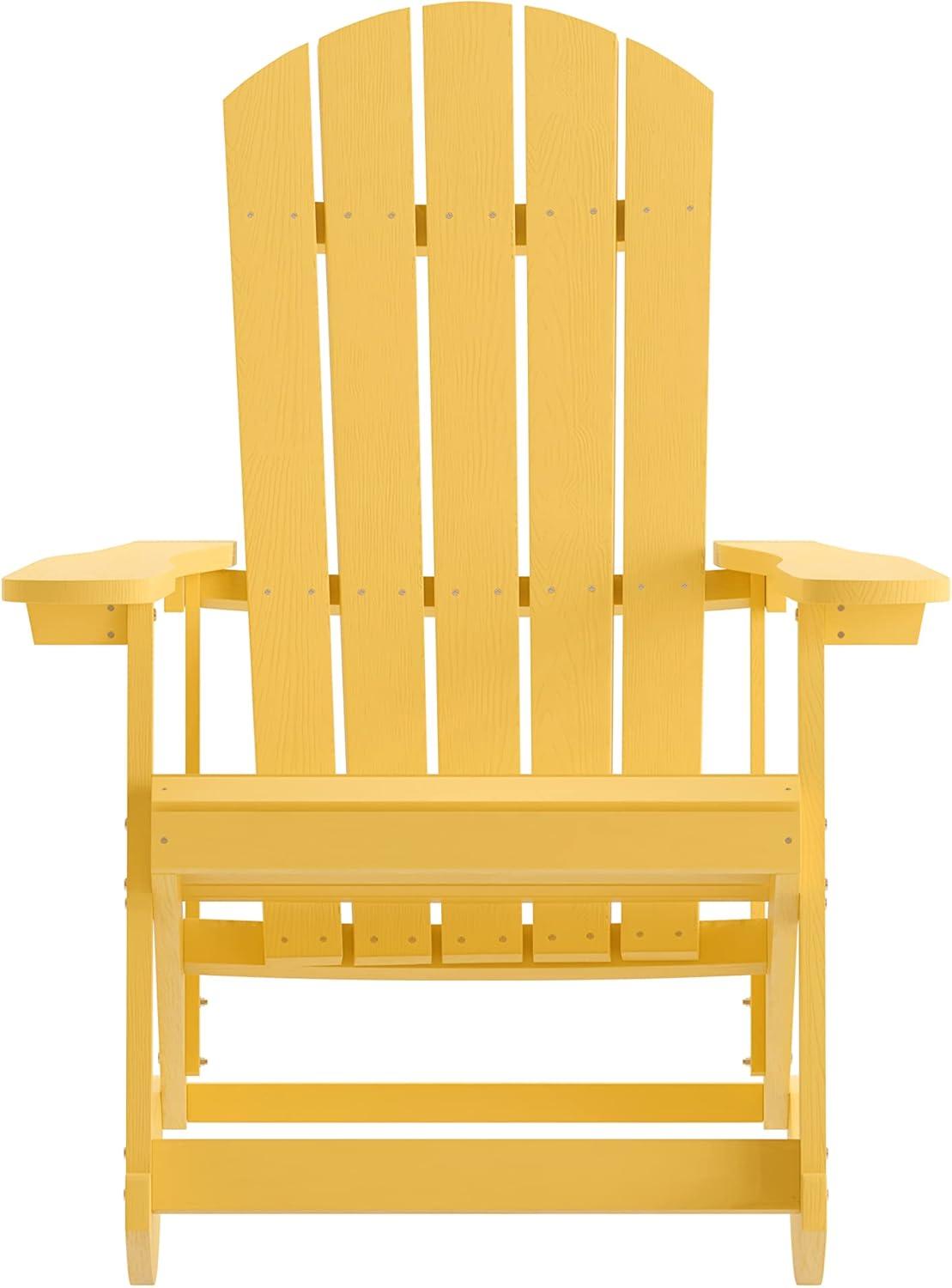 imageFlash Furniture Savannah Poly Resin Wood Adirondack Rocking Chair All Weather Yellow Polystyrene Stainless Steel HardwareYellow