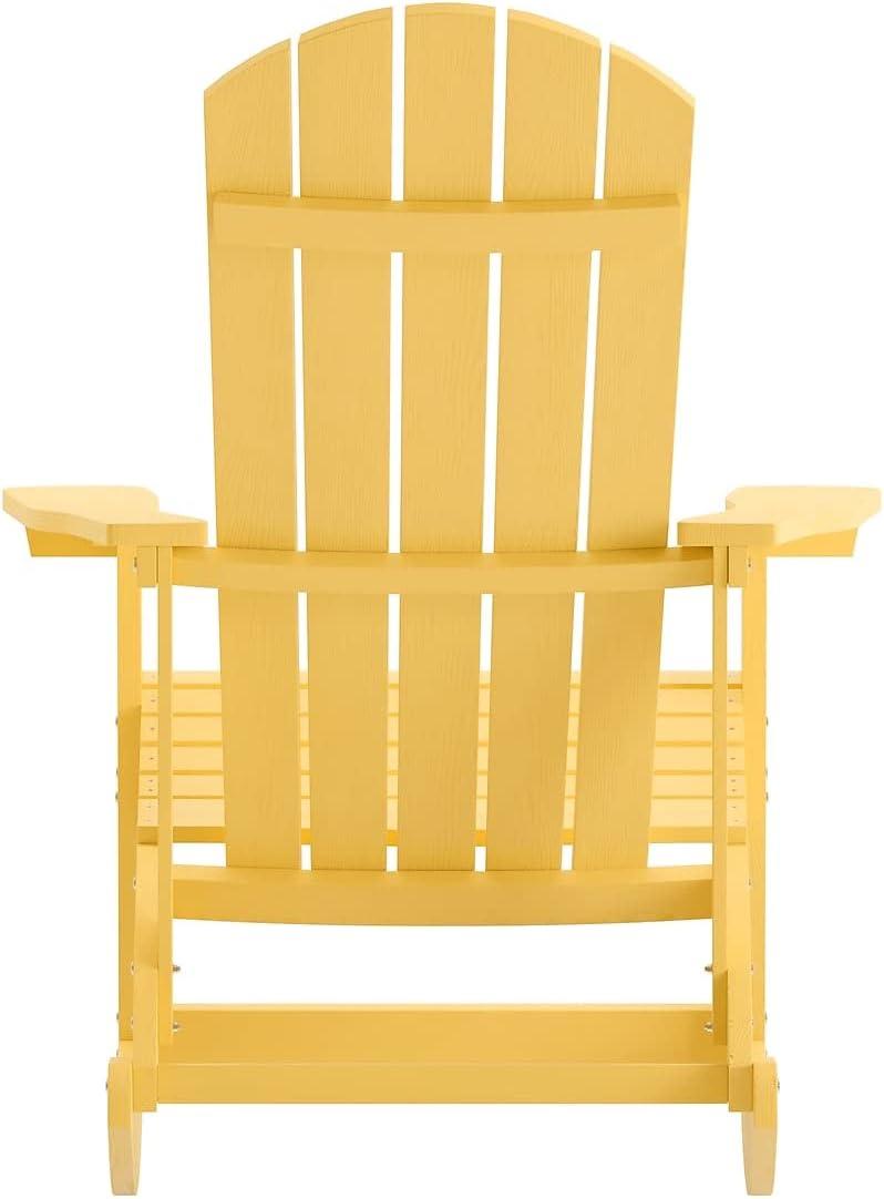 imageFlash Furniture Savannah Poly Resin Wood Adirondack Rocking Chair All Weather Yellow Polystyrene Stainless Steel HardwareYellow