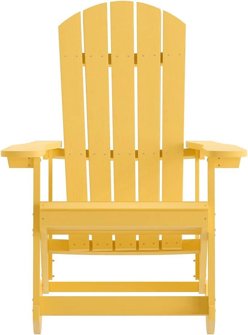 imageFlash Furniture Savannah Poly Resin Wood Adirondack Rocking Chair All Weather Yellow Polystyrene Stainless Steel HardwareYellow