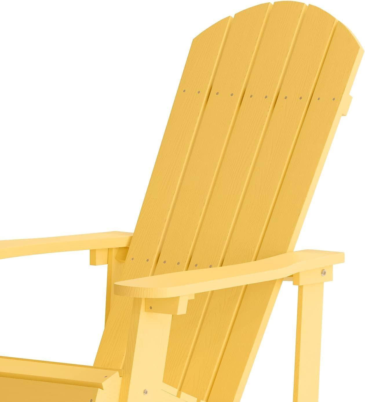 imageFlash Furniture Savannah Poly Resin Wood Adirondack Rocking Chair All Weather Yellow Polystyrene Stainless Steel HardwareYellow