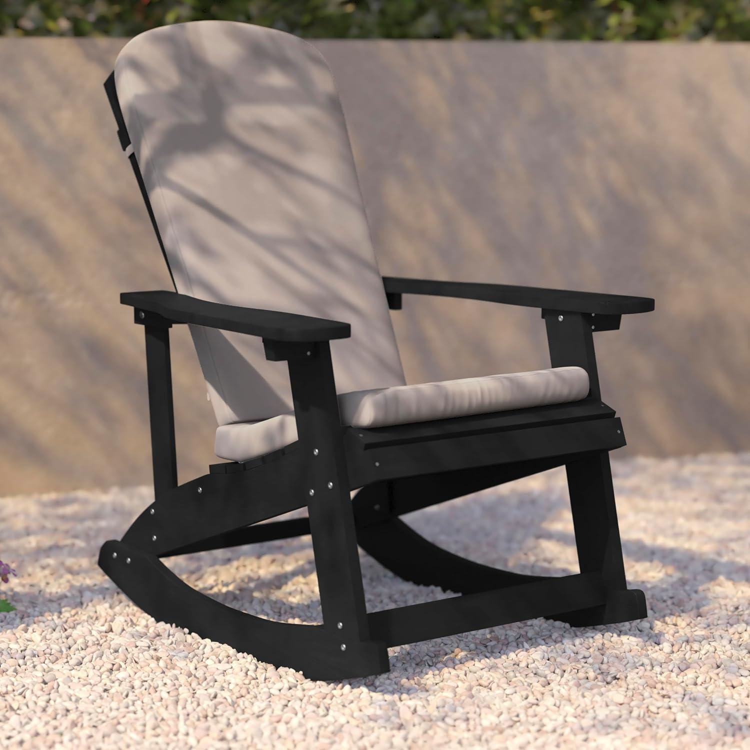 imageFlash Furniture Savannah Set of 2 Rocking Adirondack Chairs with Cushions Black Poly Resin Frame Cream AllWeather Cushions IndoorOutdoor UseBlackCream