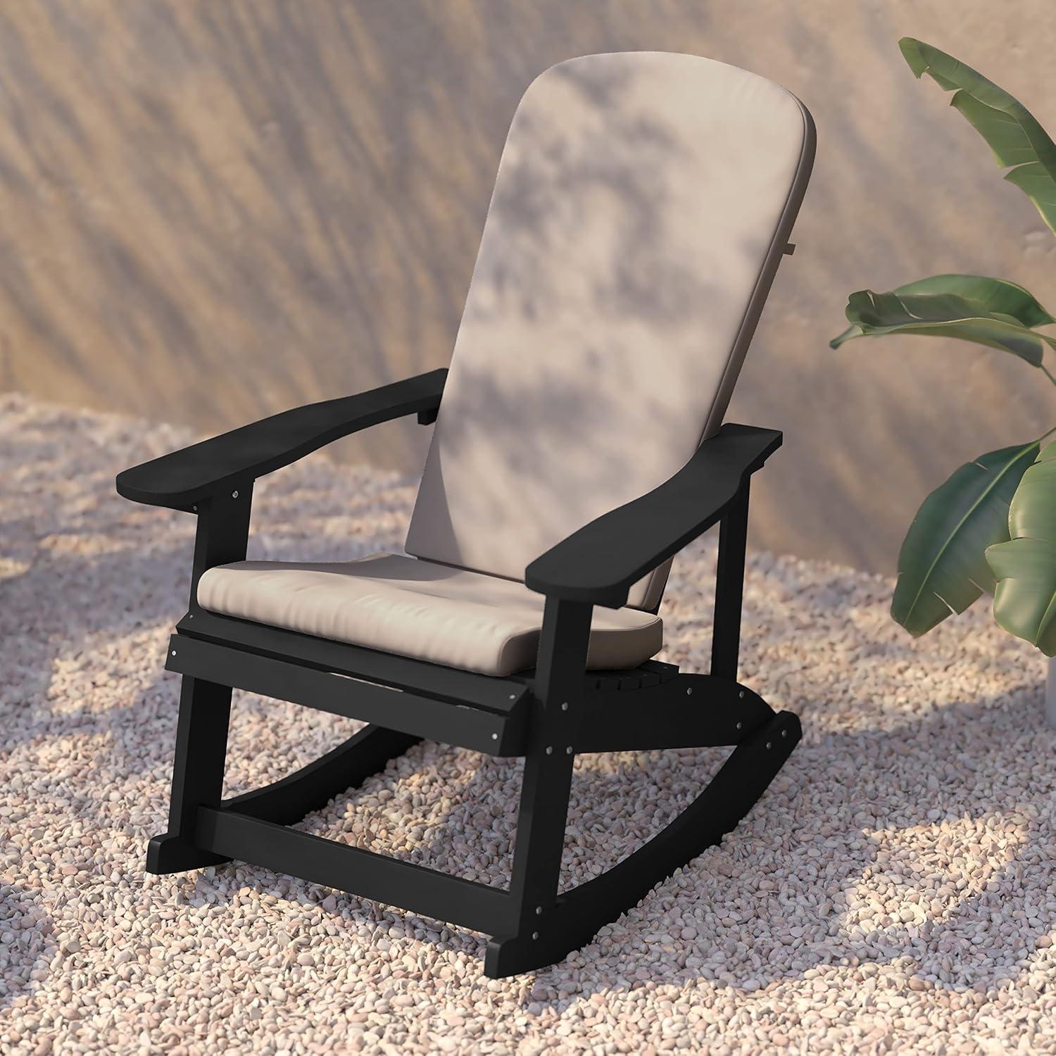 imageFlash Furniture Savannah Set of 2 Rocking Adirondack Chairs with Cushions Black Poly Resin Frame Cream AllWeather Cushions IndoorOutdoor UseBlackCream