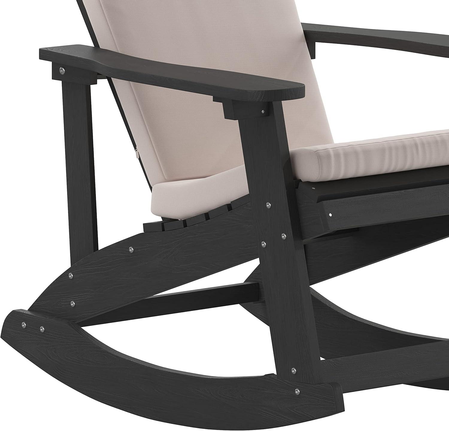 imageFlash Furniture Savannah Set of 2 Rocking Adirondack Chairs with Cushions Black Poly Resin Frame Cream AllWeather Cushions IndoorOutdoor UseBlackCream
