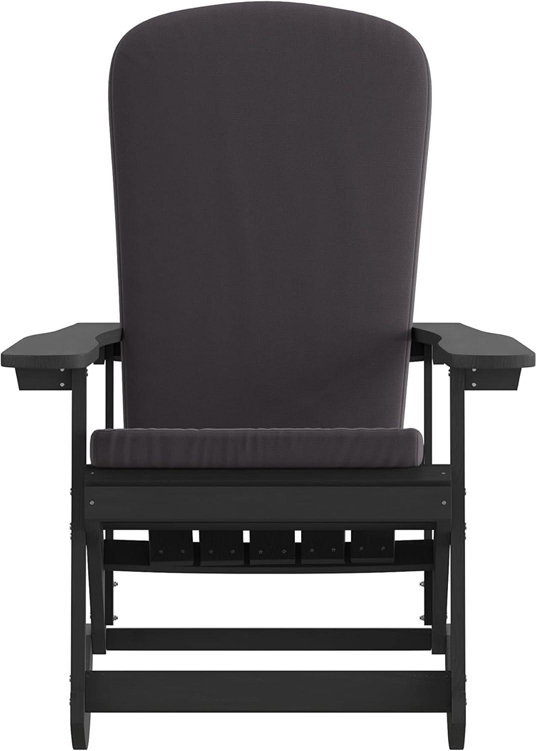 imageFlash Furniture Savannah Set of 2 Rocking Adirondack Chairs with Cushions Black Poly Resin Frame Cream AllWeather Cushions IndoorOutdoor UseBlackGray