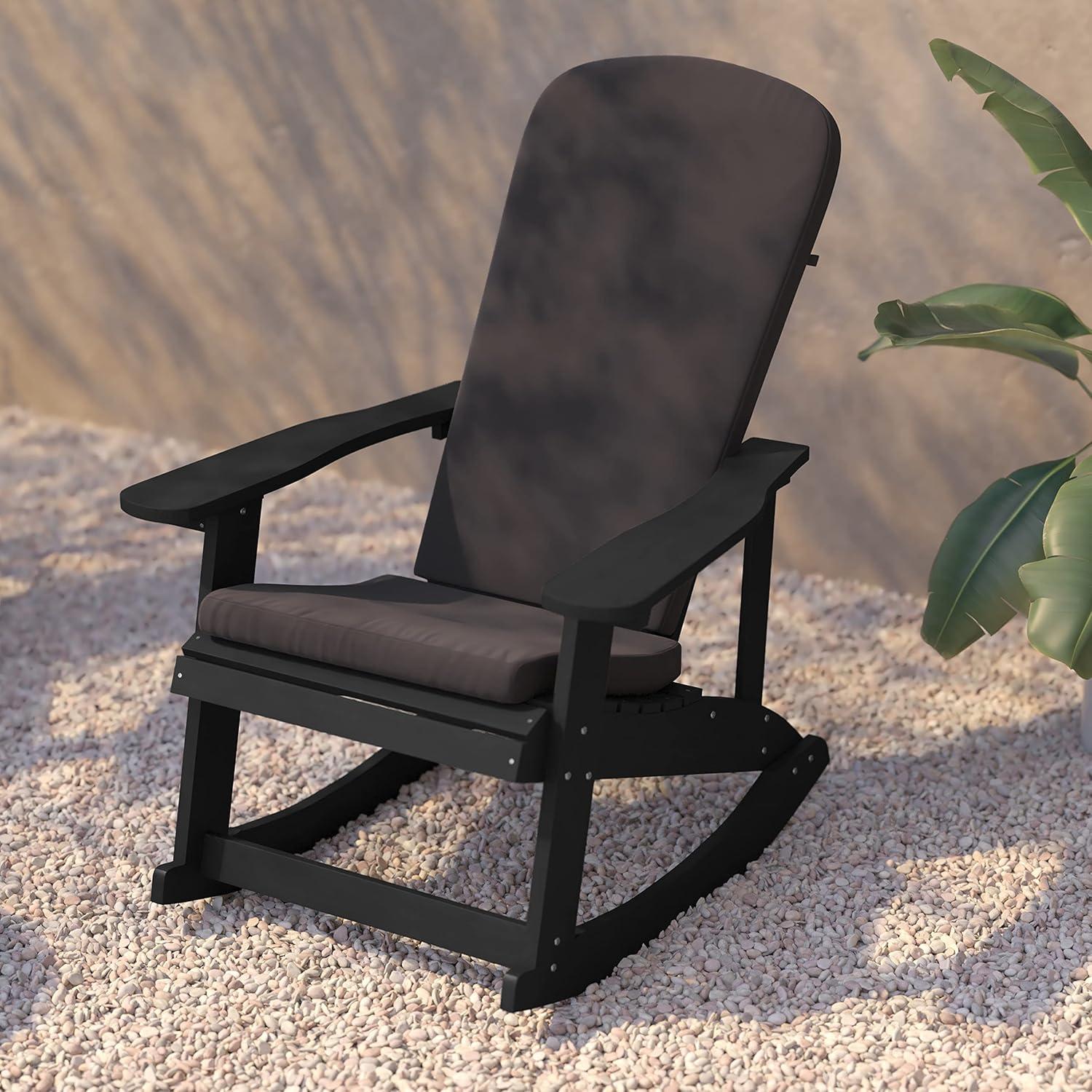 imageFlash Furniture Savannah Set of 2 Rocking Adirondack Chairs with Cushions Black Poly Resin Frame Cream AllWeather Cushions IndoorOutdoor UseBlackGray