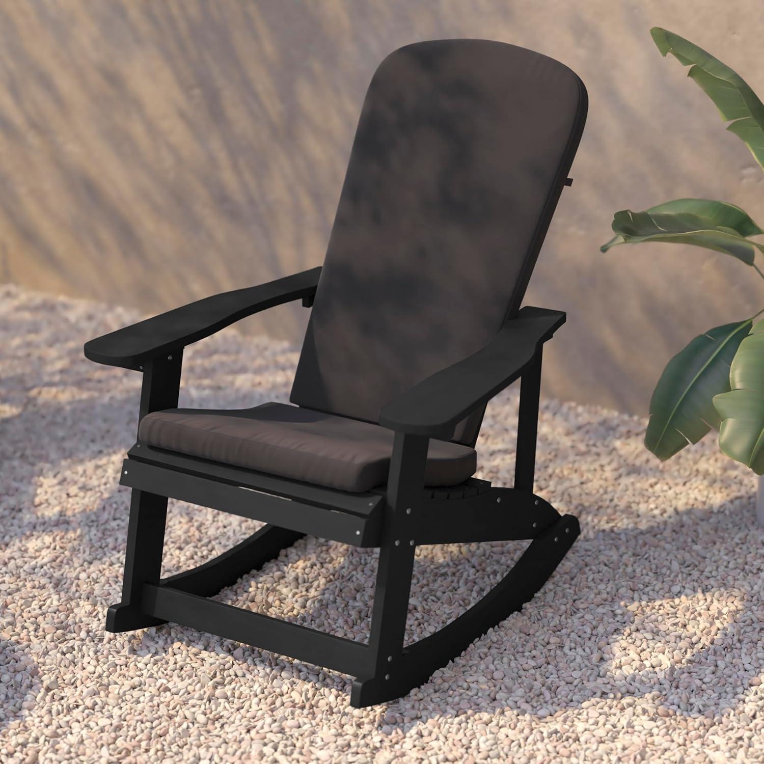 imageFlash Furniture Savannah Set of 2 Rocking Adirondack Chairs with Cushions Black Poly Resin Frame Cream AllWeather Cushions IndoorOutdoor UseBlackGray