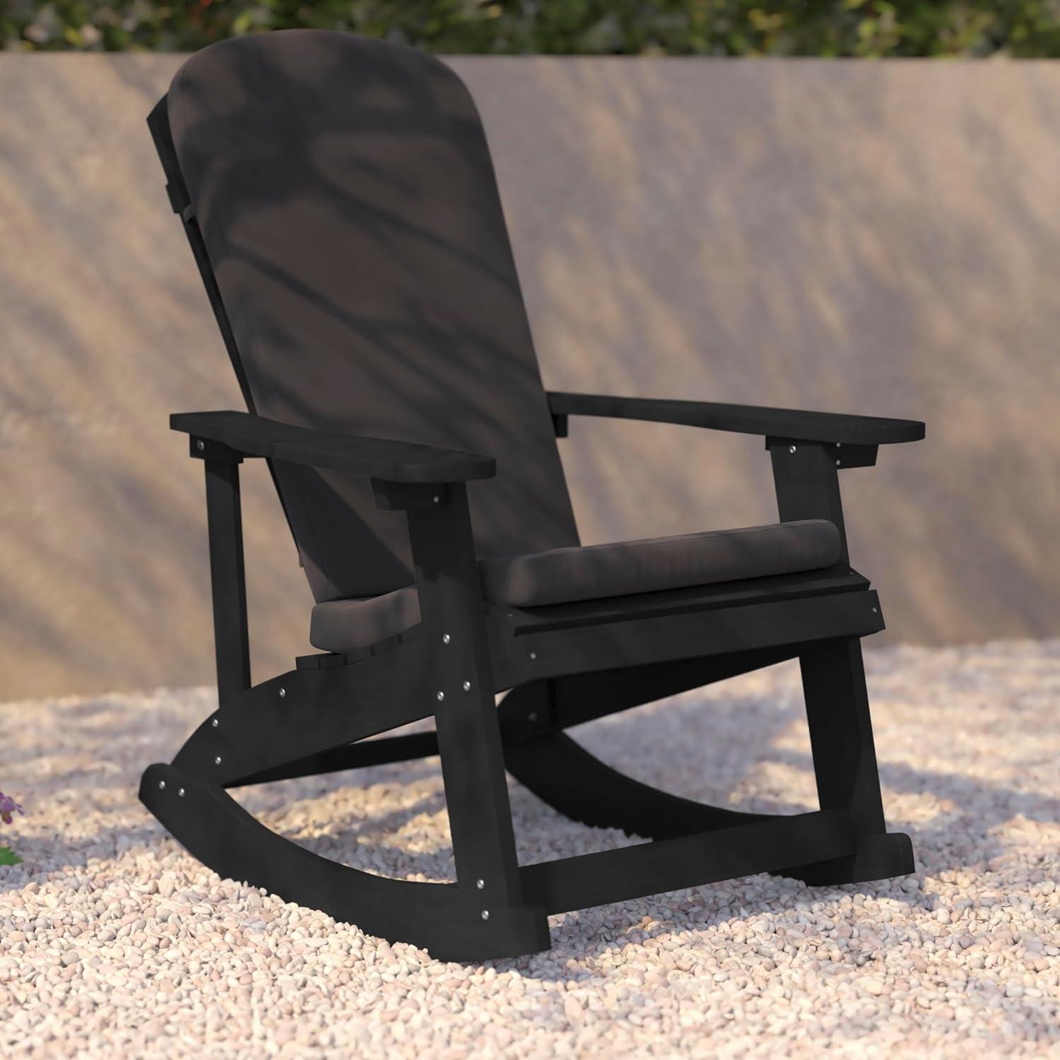 imageFlash Furniture Savannah Set of 2 Rocking Adirondack Chairs with Cushions Black Poly Resin Frame Cream AllWeather Cushions IndoorOutdoor UseBlackGray
