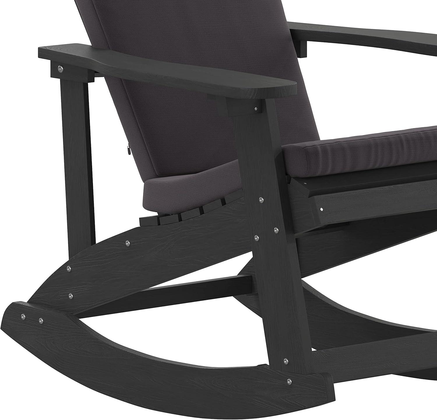 imageFlash Furniture Savannah Set of 2 Rocking Adirondack Chairs with Cushions Black Poly Resin Frame Cream AllWeather Cushions IndoorOutdoor UseBlackGray
