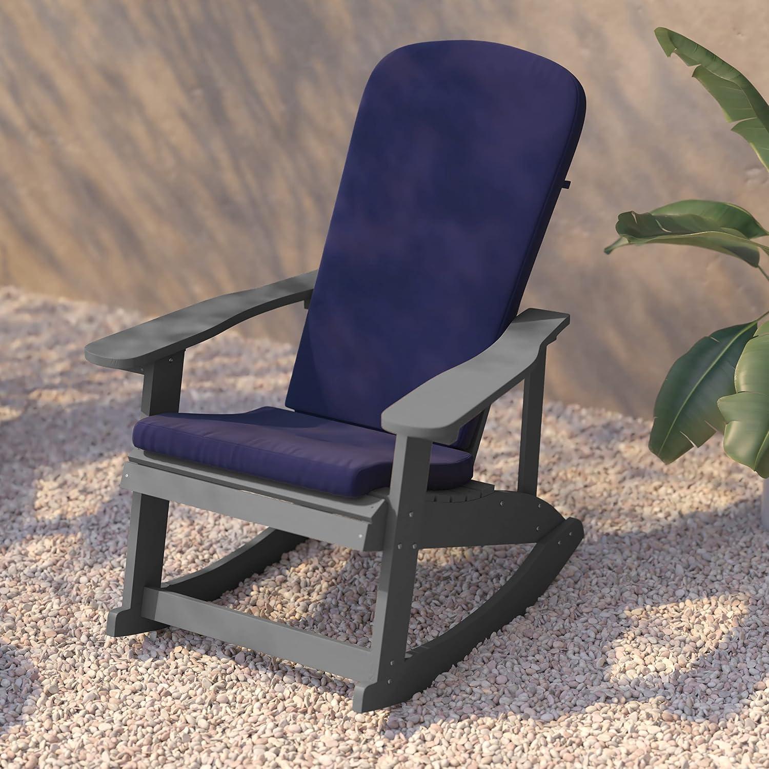 imageFlash Furniture Savannah Set of 2 Rocking Adirondack Chairs with Cushions Black Poly Resin Frame Cream AllWeather Cushions IndoorOutdoor UseGrayBlue