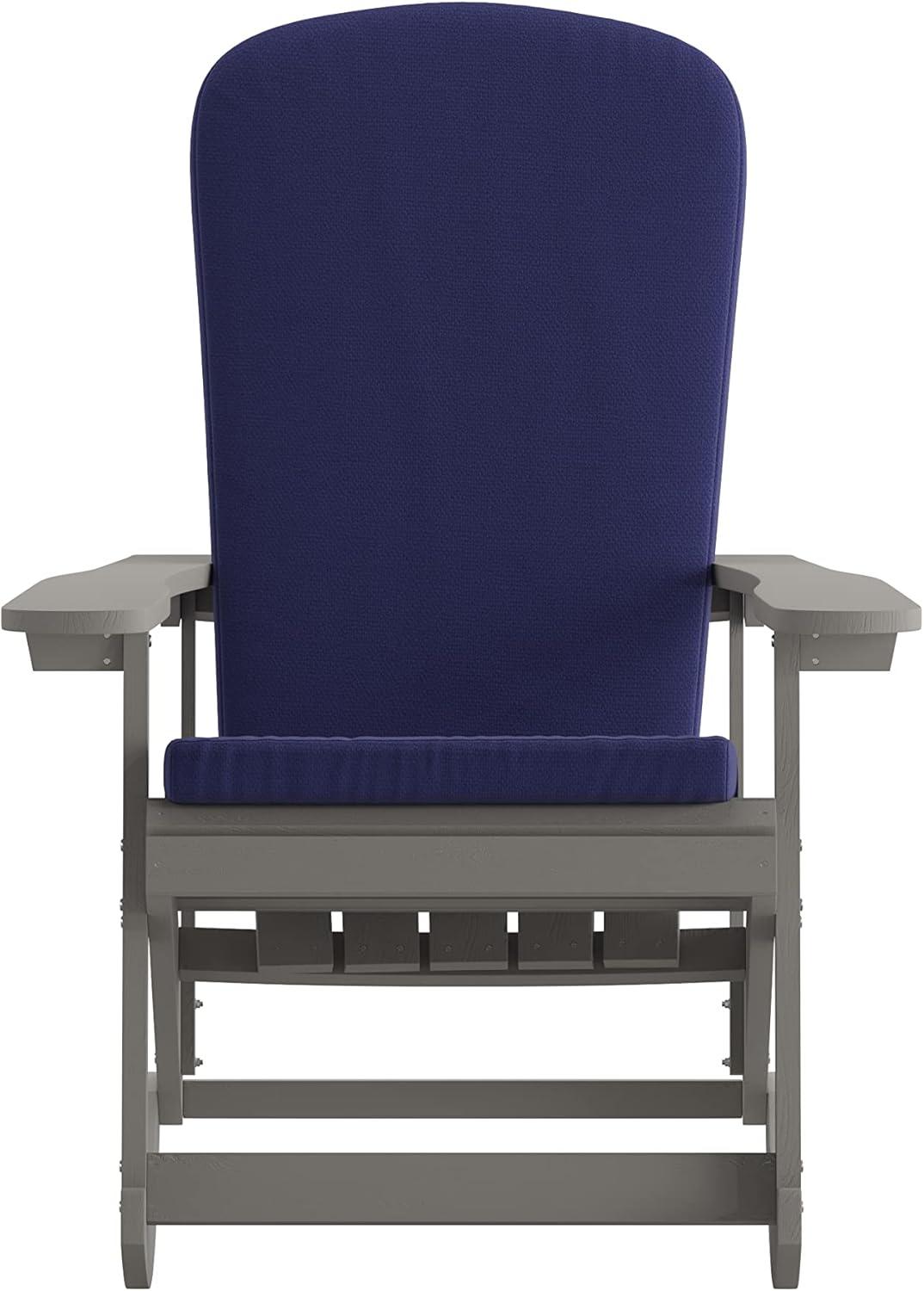 imageFlash Furniture Savannah Set of 2 Rocking Adirondack Chairs with Cushions Black Poly Resin Frame Cream AllWeather Cushions IndoorOutdoor UseGrayBlue