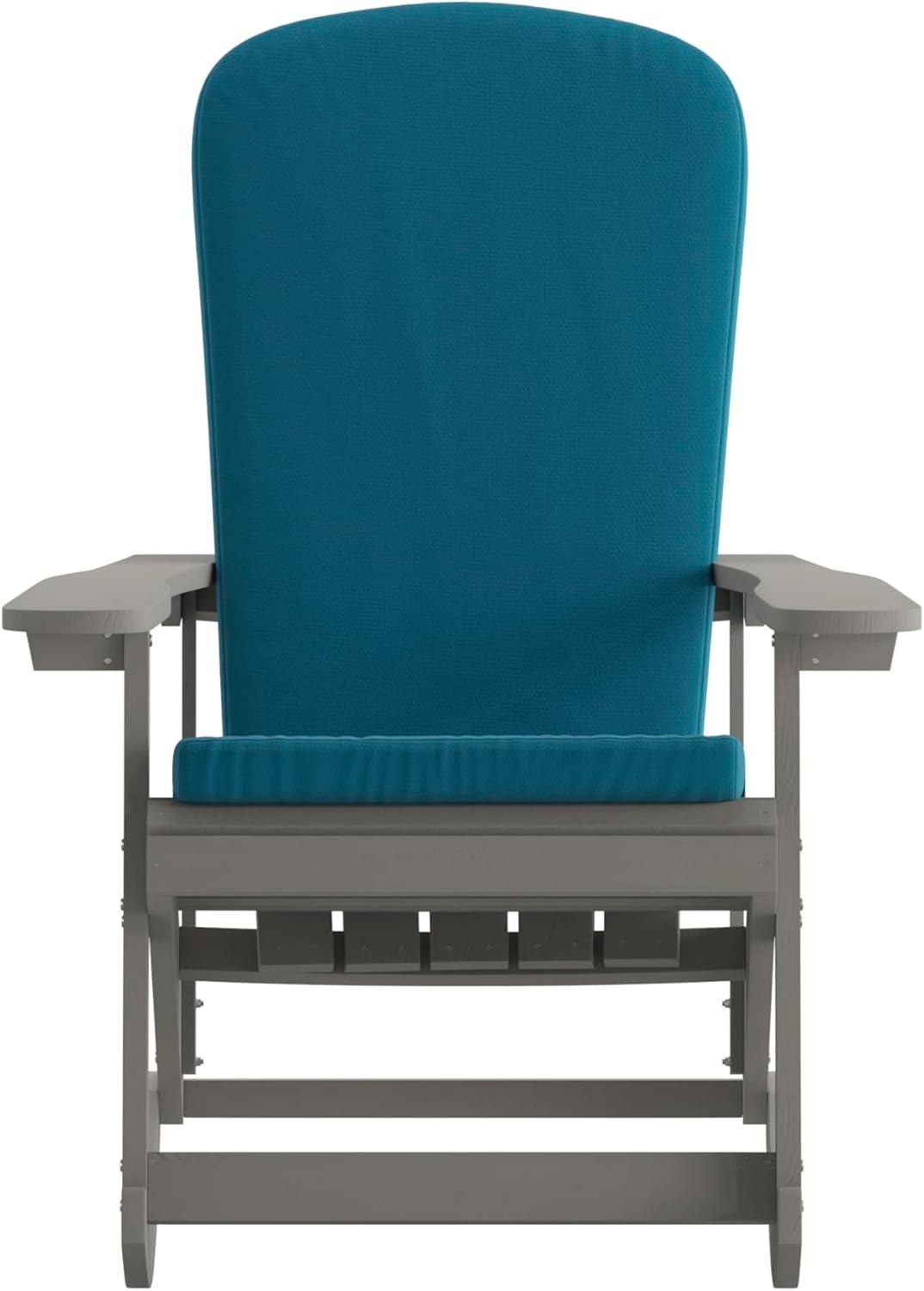 imageFlash Furniture Savannah Set of 2 Rocking Adirondack Chairs with Cushions Black Poly Resin Frame Cream AllWeather Cushions IndoorOutdoor UseGrayTeal