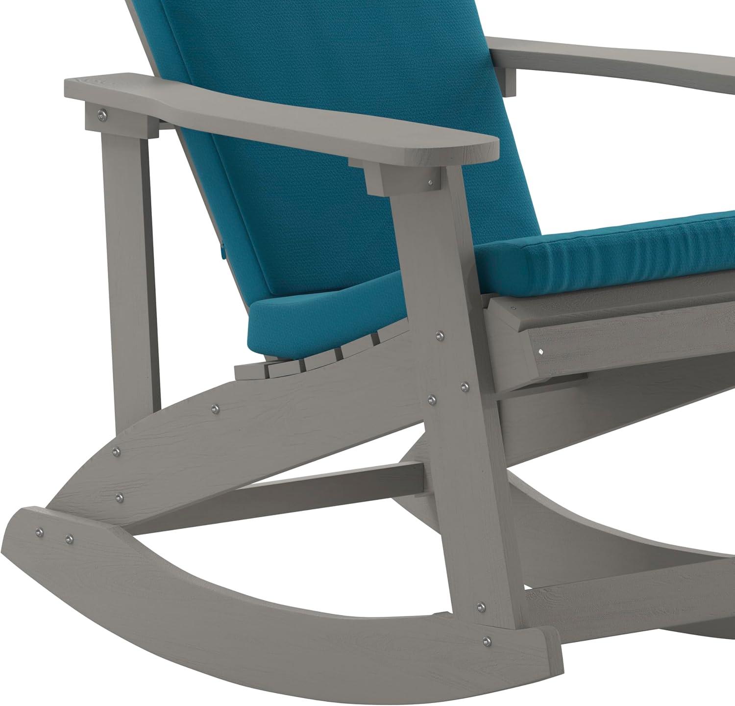 imageFlash Furniture Savannah Set of 2 Rocking Adirondack Chairs with Cushions Black Poly Resin Frame Cream AllWeather Cushions IndoorOutdoor UseGrayTeal
