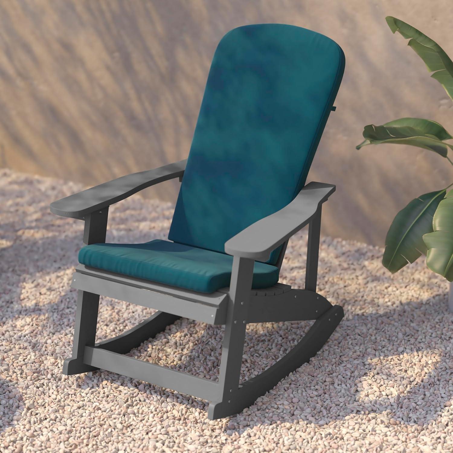 imageFlash Furniture Savannah Set of 2 Rocking Adirondack Chairs with Cushions Black Poly Resin Frame Cream AllWeather Cushions IndoorOutdoor UseGrayTeal