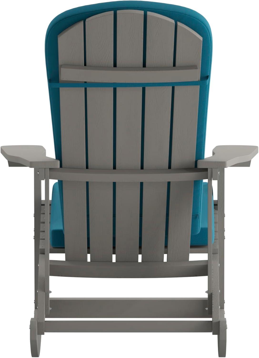 imageFlash Furniture Savannah Set of 2 Rocking Adirondack Chairs with Cushions Black Poly Resin Frame Cream AllWeather Cushions IndoorOutdoor UseGrayTeal