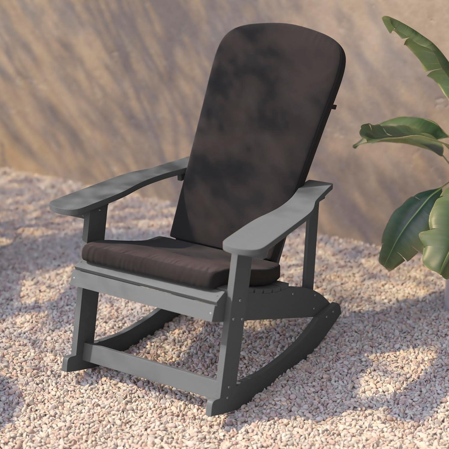 imageFlash Furniture Savannah Set of 2 Rocking Adirondack Chairs with Cushions Black Poly Resin Frame Cream AllWeather Cushions IndoorOutdoor UseGrey