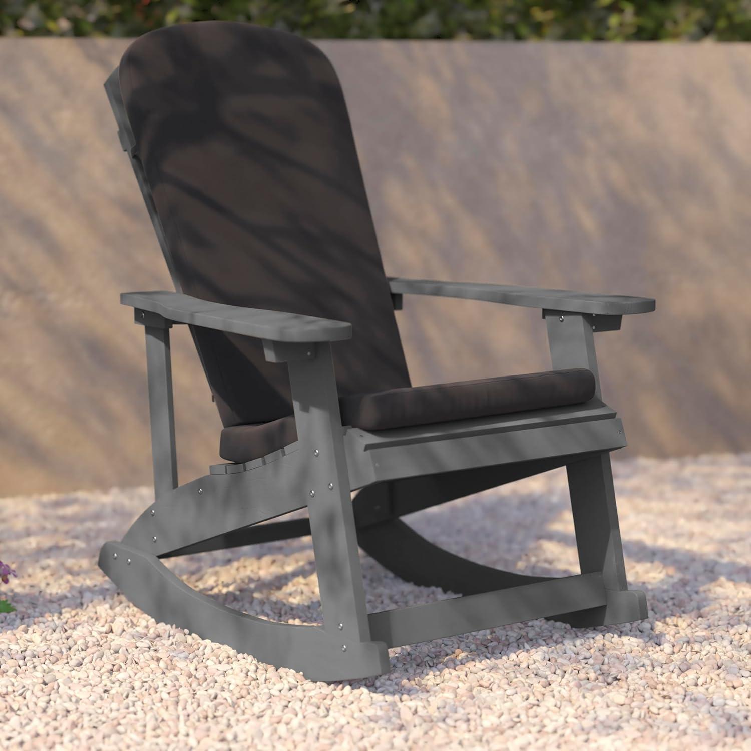 imageFlash Furniture Savannah Set of 2 Rocking Adirondack Chairs with Cushions Black Poly Resin Frame Cream AllWeather Cushions IndoorOutdoor UseGrey