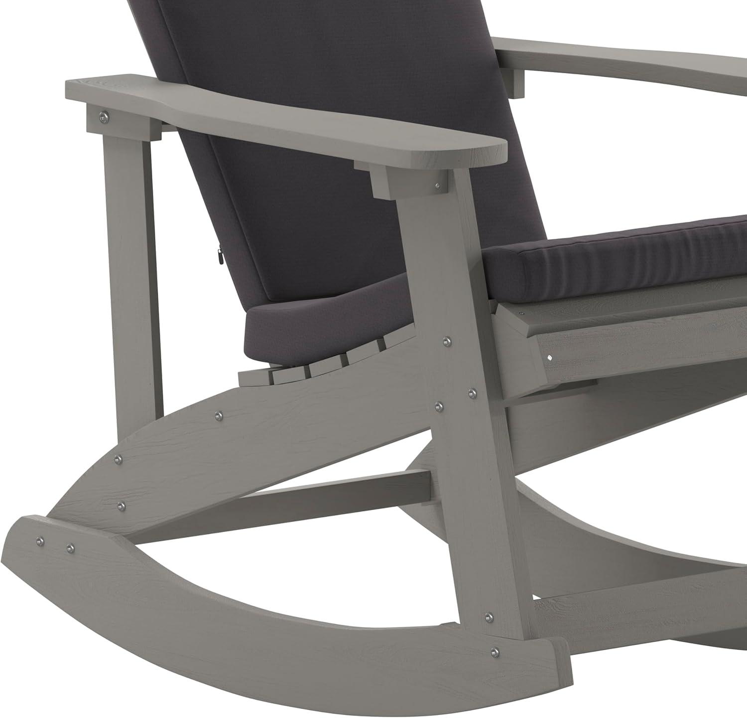 imageFlash Furniture Savannah Set of 2 Rocking Adirondack Chairs with Cushions Black Poly Resin Frame Cream AllWeather Cushions IndoorOutdoor UseGrey
