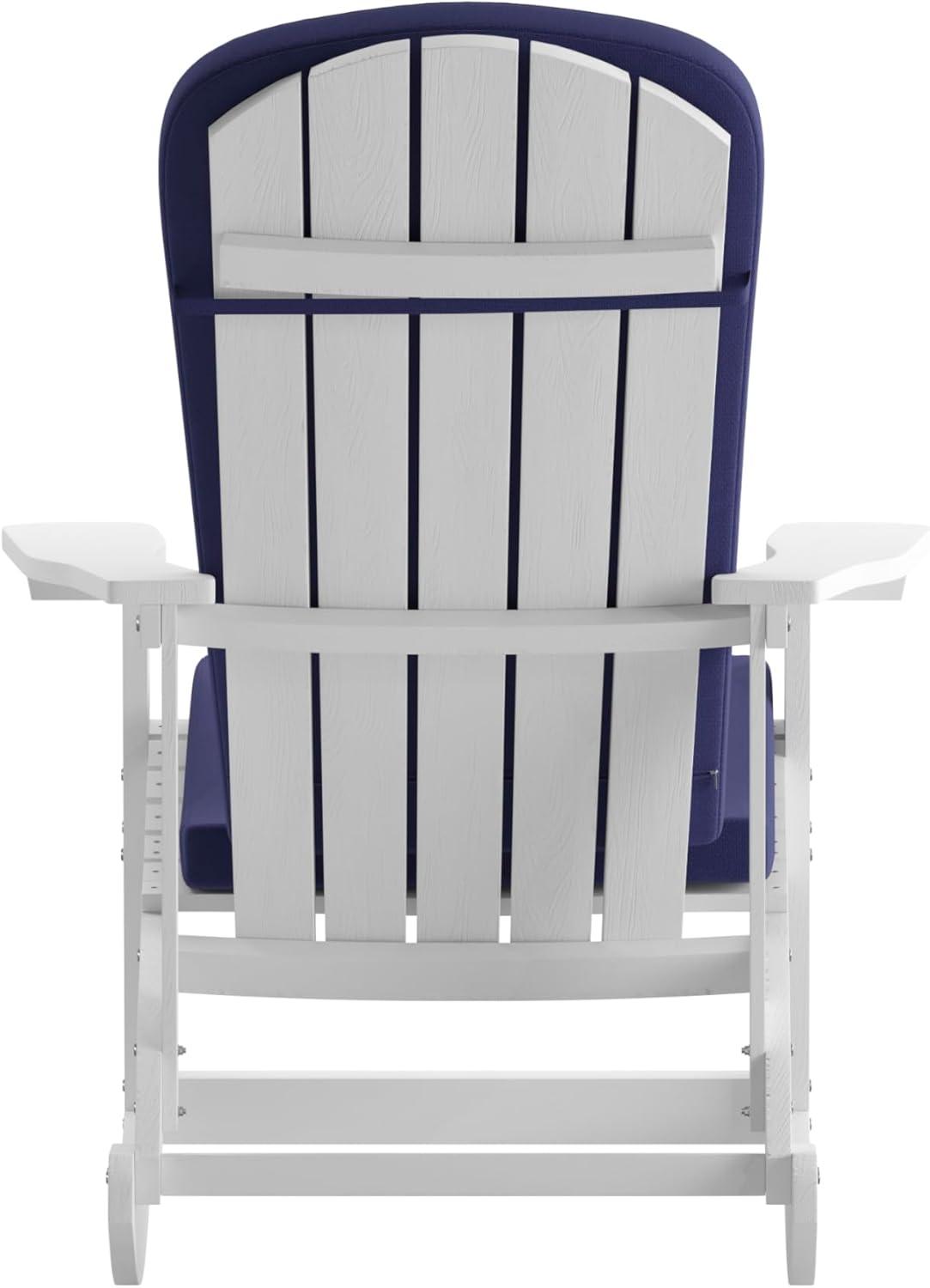 imageFlash Furniture Savannah Set of 2 Rocking Adirondack Chairs with Cushions Black Poly Resin Frame Cream AllWeather Cushions IndoorOutdoor UseWhiteBlue
