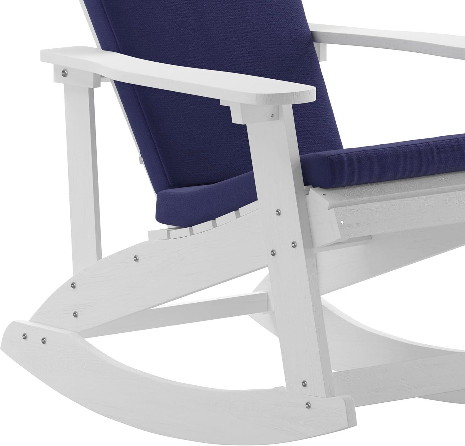 imageFlash Furniture Savannah Set of 2 Rocking Adirondack Chairs with Cushions Black Poly Resin Frame Cream AllWeather Cushions IndoorOutdoor UseWhiteBlue