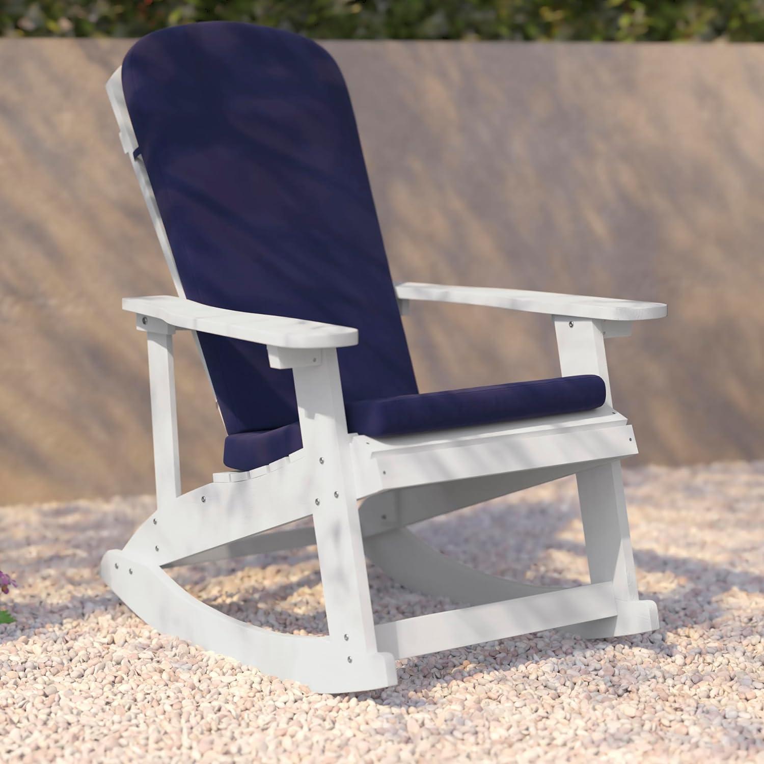 imageFlash Furniture Savannah Set of 2 Rocking Adirondack Chairs with Cushions Black Poly Resin Frame Cream AllWeather Cushions IndoorOutdoor UseWhiteBlue