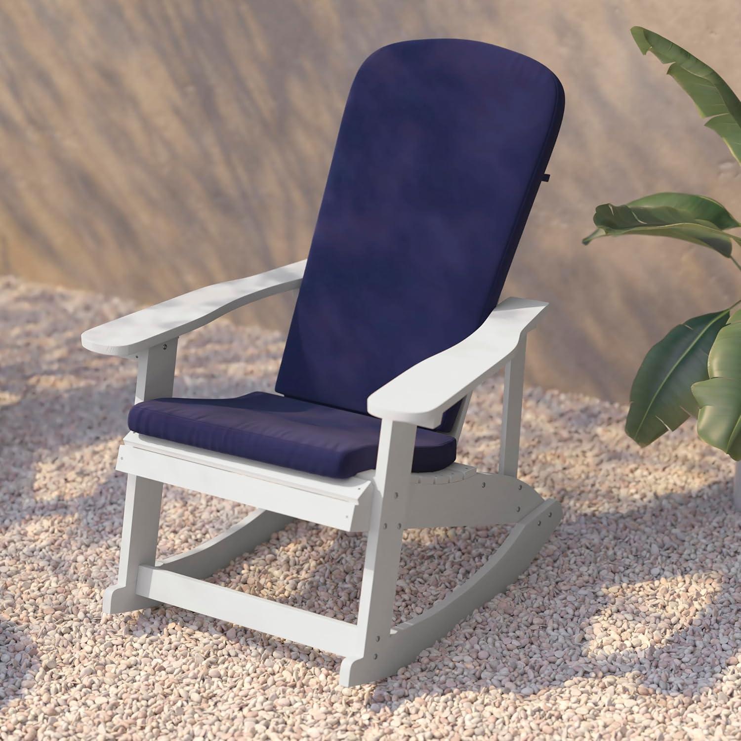 imageFlash Furniture Savannah Set of 2 Rocking Adirondack Chairs with Cushions Black Poly Resin Frame Cream AllWeather Cushions IndoorOutdoor UseWhiteBlue