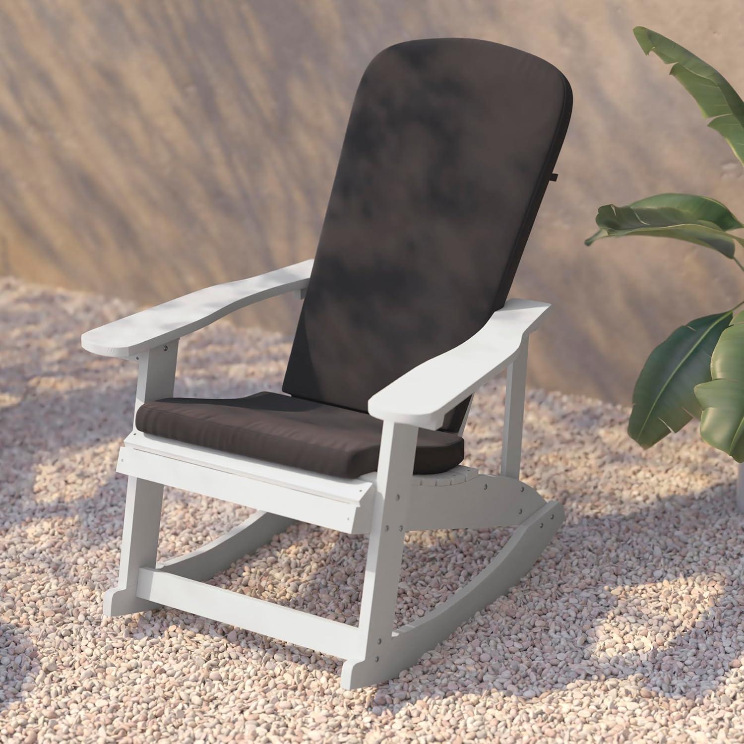 imageFlash Furniture Savannah Set of 2 Rocking Adirondack Chairs with Cushions Black Poly Resin Frame Cream AllWeather Cushions IndoorOutdoor UseWhiteGray