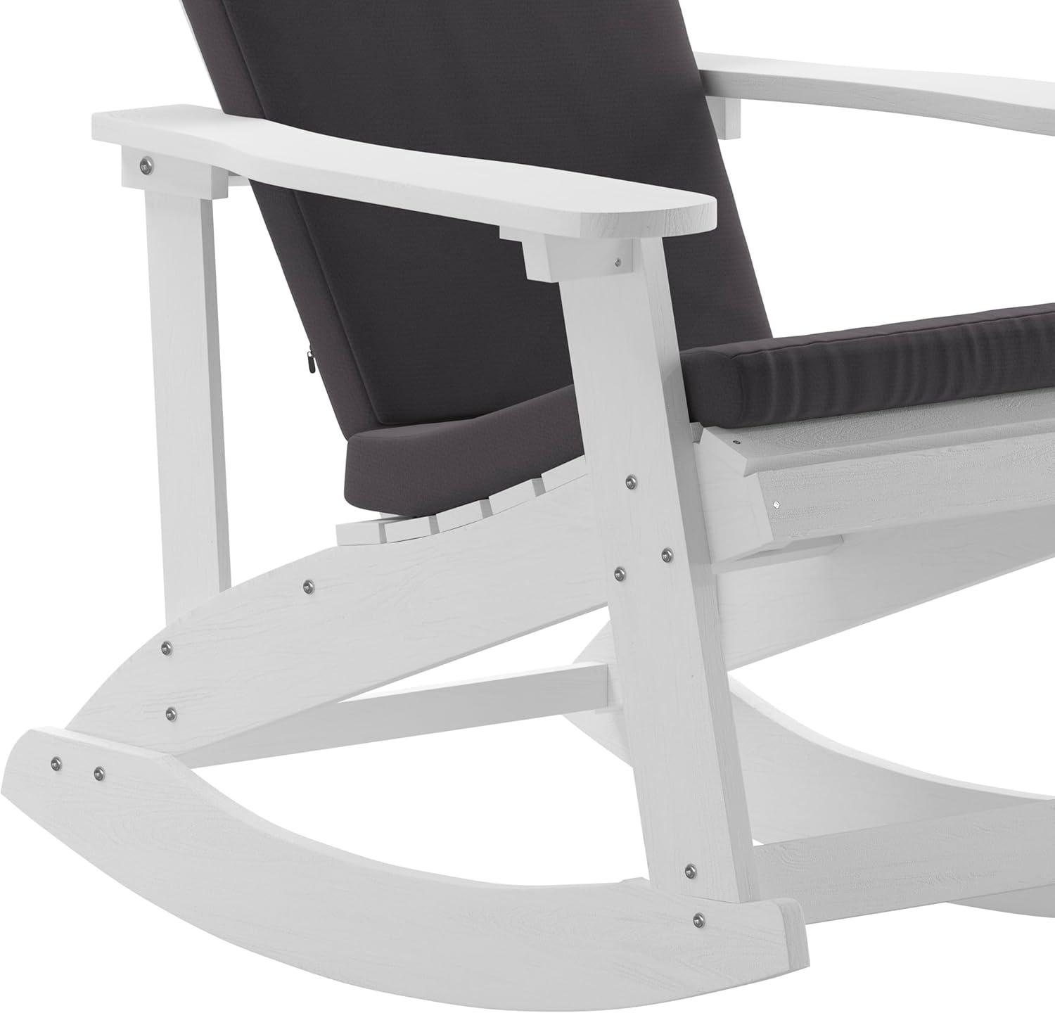 imageFlash Furniture Savannah Set of 2 Rocking Adirondack Chairs with Cushions Black Poly Resin Frame Cream AllWeather Cushions IndoorOutdoor UseWhiteGray