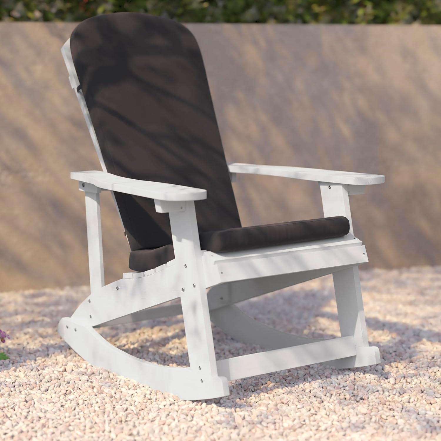 imageFlash Furniture Savannah Set of 2 Rocking Adirondack Chairs with Cushions Black Poly Resin Frame Cream AllWeather Cushions IndoorOutdoor UseWhiteGray