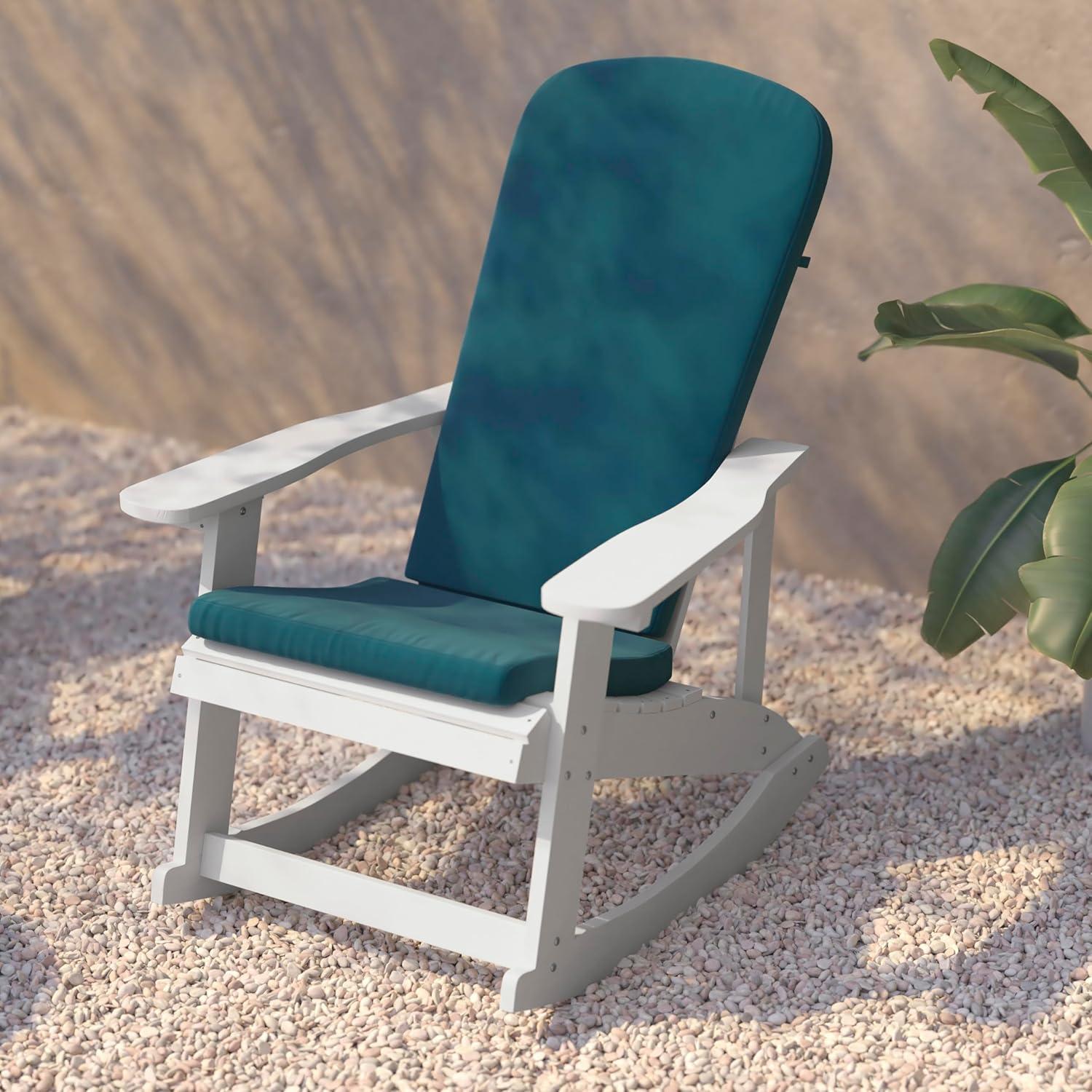 imageFlash Furniture Savannah Set of 2 Rocking Adirondack Chairs with Cushions Black Poly Resin Frame Cream AllWeather Cushions IndoorOutdoor UseWhiteTeal