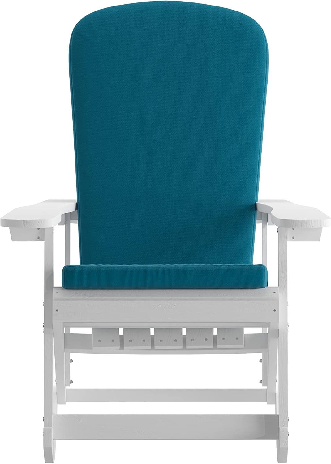 imageFlash Furniture Savannah Set of 2 Rocking Adirondack Chairs with Cushions Black Poly Resin Frame Cream AllWeather Cushions IndoorOutdoor UseWhiteTeal